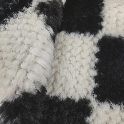 Soft Polyester Rabbit Fur Fabric 500gsm Printed Plaid Fake For Winter Coat