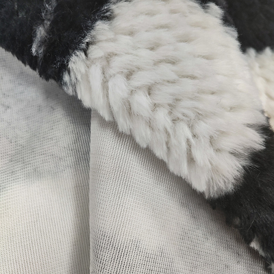 Soft Polyester Rabbit Fur Fabric 500gsm Printed Plaid Fake For Winter Coat