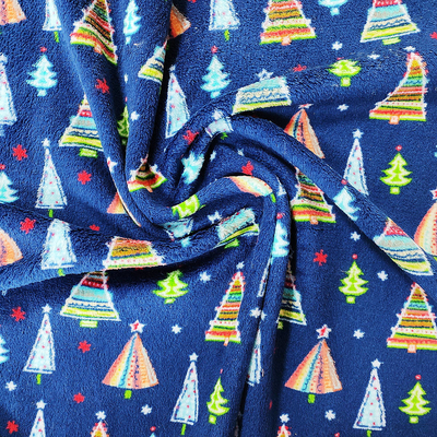 Christmas Tree Printed Coral Flannel Fleece Fabric Warmly Double Side Polyester