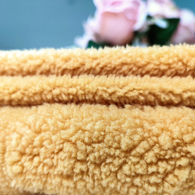 Warp Knitted Sherpa Fleece Fabric 100% Polyester Yellow Jacquard For Garment