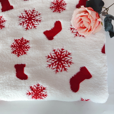 Warp Polyester Flannel Fabric Coated With Red Foil 270GSM For Christmas Garment