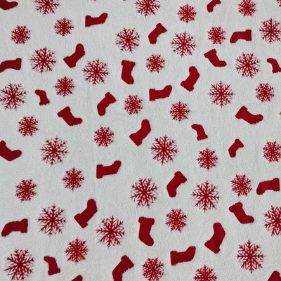 Warp Polyester Flannel Fabric Coated With Red Foil 270GSM For Christmas Garment