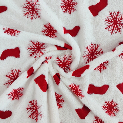Warp Polyester Flannel Fabric Coated With Red Foil 270GSM For Christmas Garment