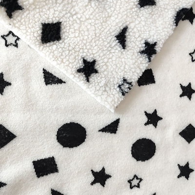 Black And White Sherpa Fleece Fabric Jacquard Yarn Dyed For Backoack Floor Mats Pillow