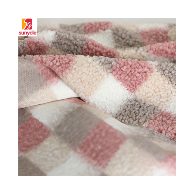 Plaid Printed Sherpa Fleece Fabric 300gsm For Upholstery Hometextile Handbag