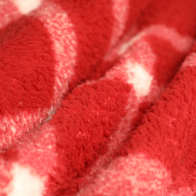 Grid Pattern Printed Red Velveteen Fabric 250gsm For Bathrobe