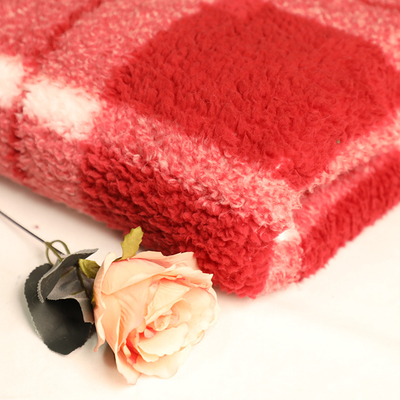 Grid Pattern Printed Red Velveteen Fabric 250gsm For Bathrobe
