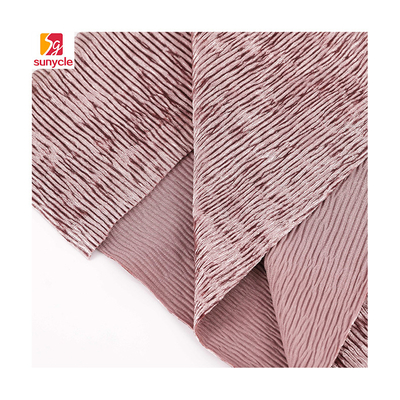 Solid Crinkle Pleated Korean Velvet Fabric Knitted 260gsm