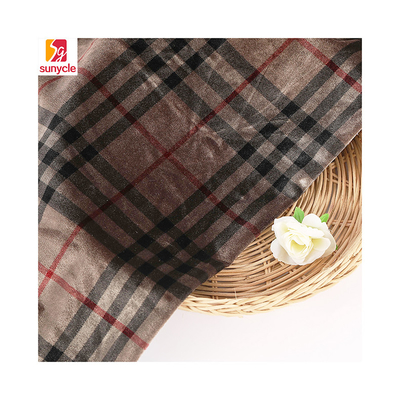 Coffee Color Plaid Patterned Velvet Fabric 240gsm For Pillowslip Curtain Pants