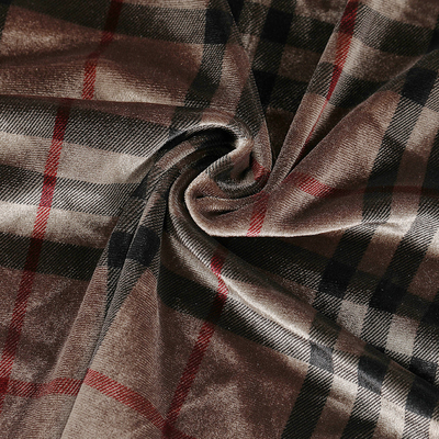 Coffee Color Plaid Patterned Velvet Fabric 240gsm For Pillowslip Curtain Pants
