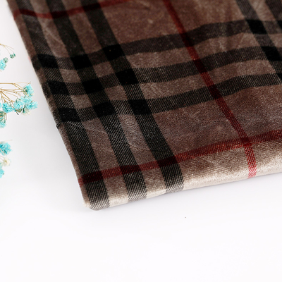 Coffee Color Plaid Patterned Velvet Fabric 240gsm For Pillowslip Curtain Pants