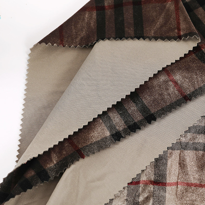 Coffee Color Plaid Patterned Velvet Fabric 240gsm For Pillowslip Curtain Pants