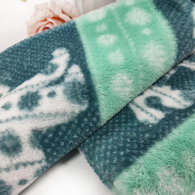 Printed Rabbit Plush Green Fake Fur Material 330gsm 150D